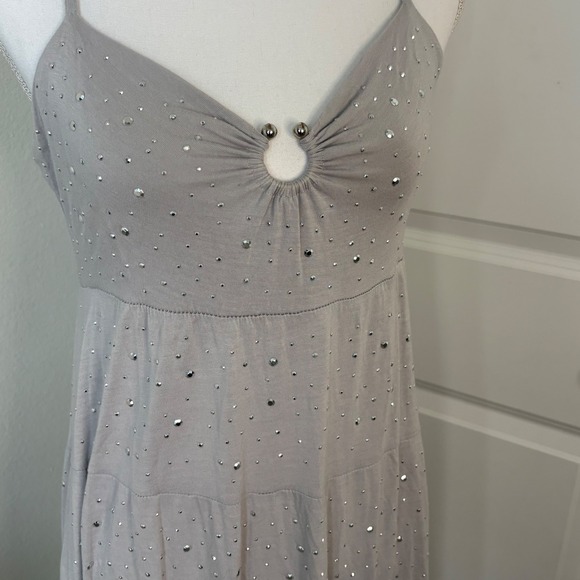 INC International Concepts Gray Rhinestone Tiered Knit Cami Dress Large - Picture 2 of 4